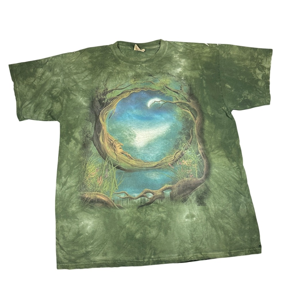 VTG 2004 The Mountain Tree Spirit Moon Nature Tie Dye T-Shirt XXL Earth Green